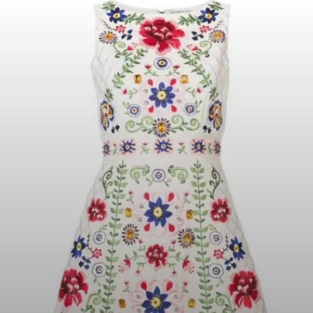 Alice + Olivia Lindsay Floral Embroidered Embellished Mini Dress